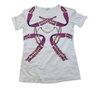 GIANFRANCO FERRE T-Shirt Blouse Chains Graphic Printed‎ Logo Womens Medium EUC